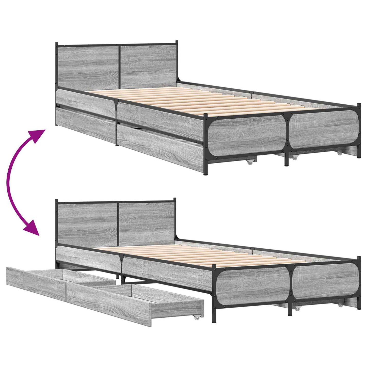 Bedframe met Hoofdeinde Grijs Sonoma 80 x 200 cm Bewerkt hout is nu te koop bij PeponiXL, paradijselijk wonen!