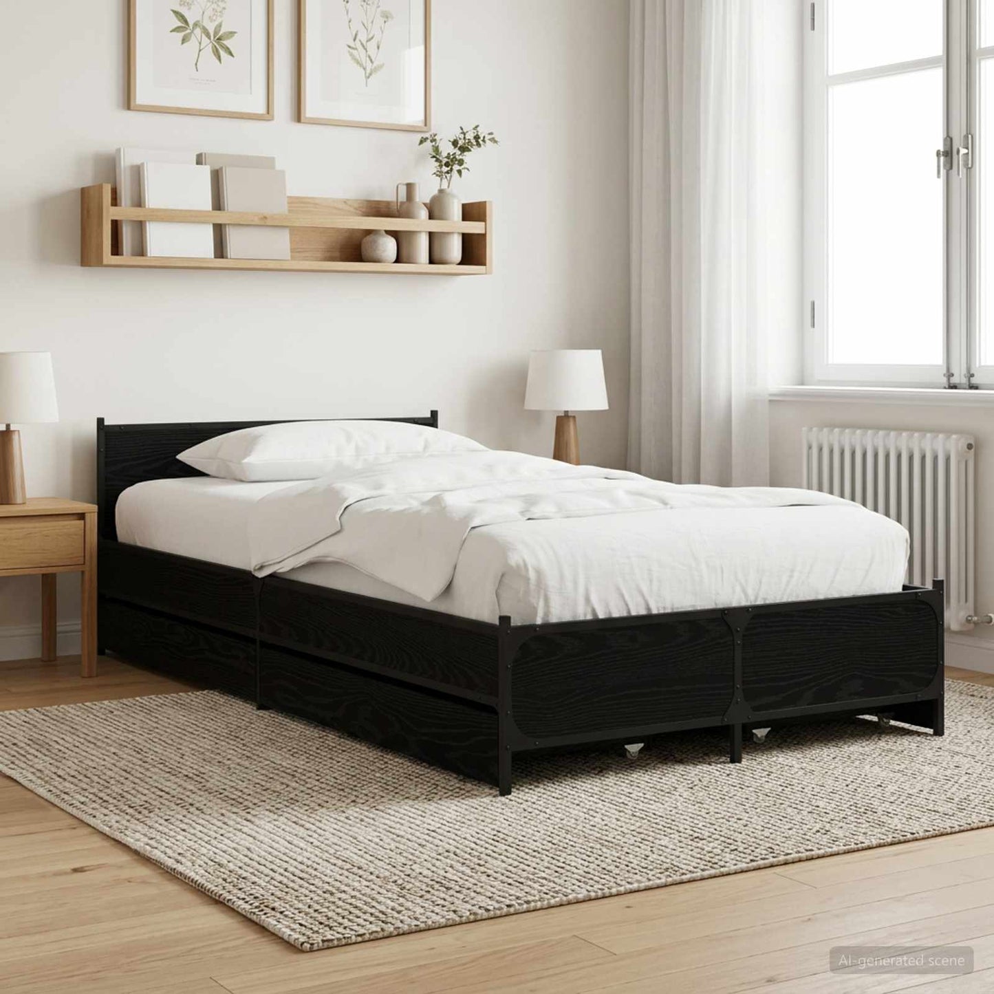 Bedframe met Hoofdeinde Zwart eiken 80 x 200 cm Bewerkt hout is nu te koop bij PeponiXL, paradijselijk wonen!