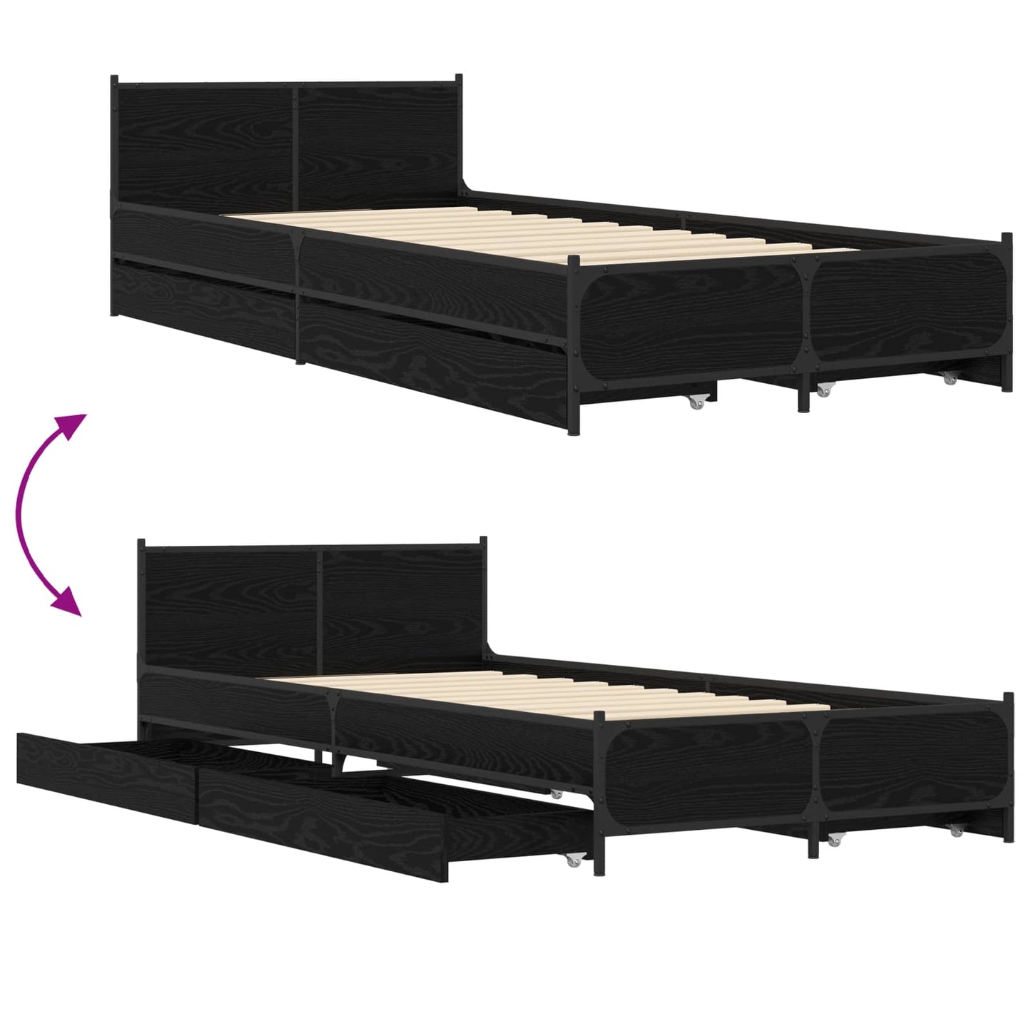 Bedframe met Hoofdeinde Zwart eiken 80 x 200 cm Bewerkt hout is nu te koop bij PeponiXL, paradijselijk wonen!