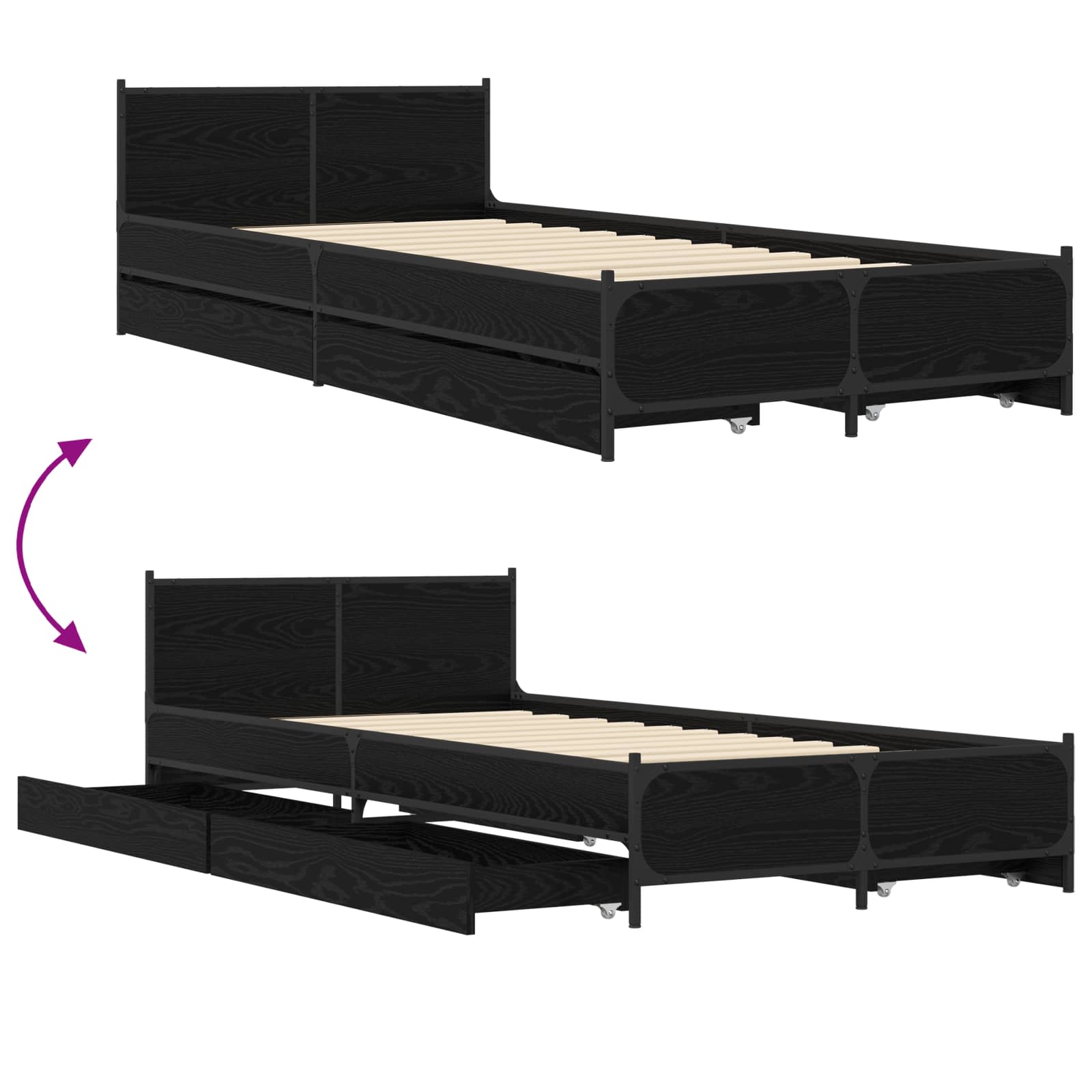 Bedframe met Hoofdeinde Zwart eiken 80 x 200 cm Bewerkt hout is nu te koop bij PeponiXL, paradijselijk wonen!
