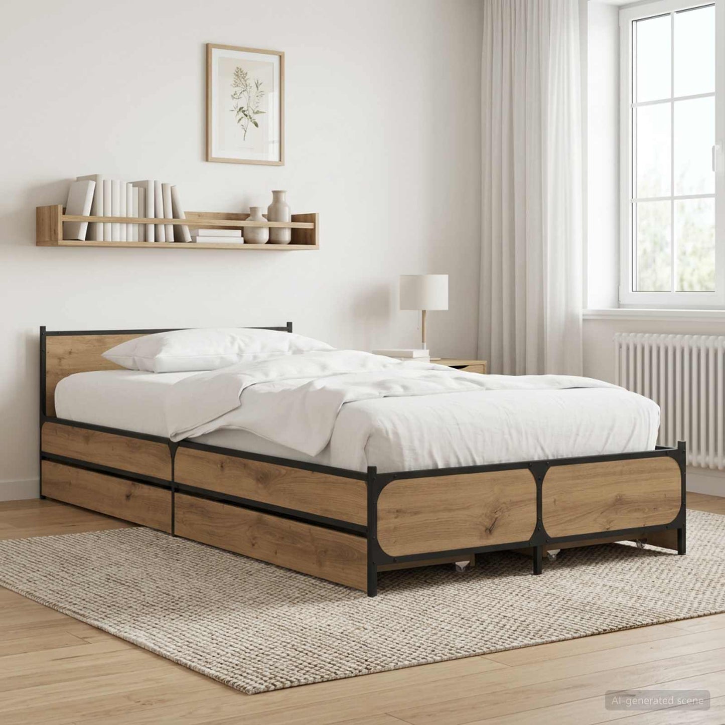 Bedframe met Hoofdeinde met lade Artisanaal eiken 80 x 200 cm