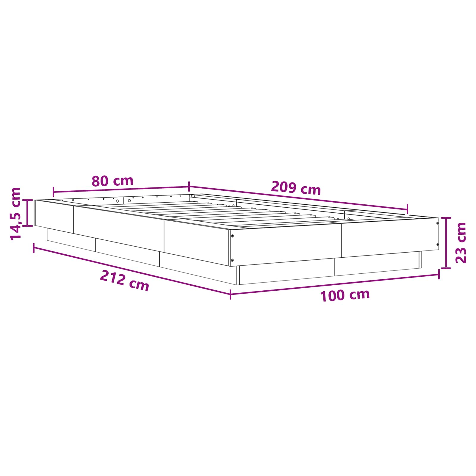 Vloerbedframe Grijs Sonoma 80 x 210 cm Bewerkt hout is nu te koop bij PeponiXL, paradijselijk wonen!