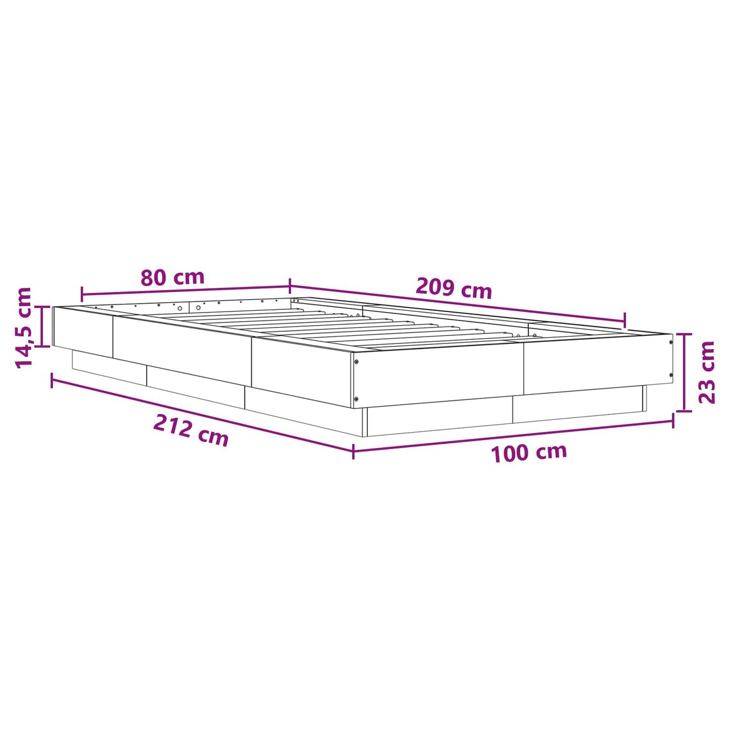 Vloerbedframe Zwart eiken 80 x 210 cm Bewerkt hout
