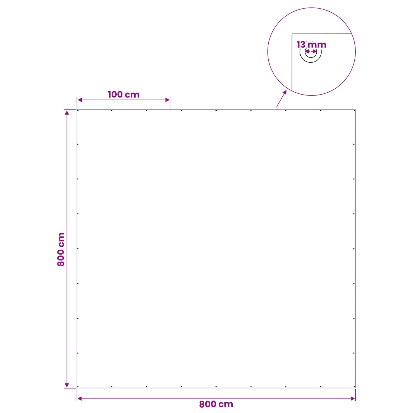 Zeil met Oogjes Lichtgrijs 8 x 8 m 180 gsm PE