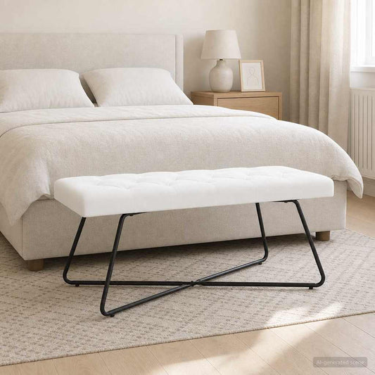 Bank met knoopverstelling Wit 110 x 40 x 46 cm Stof is nu te koop bij PeponiXL, paradijselijk wonen!