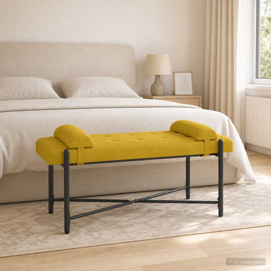 Knop-gestept Bankje met Kussens Geel 110 x 40 x 46 cm fluweel is nu te koop bij PeponiXL, paradijselijk wonen!