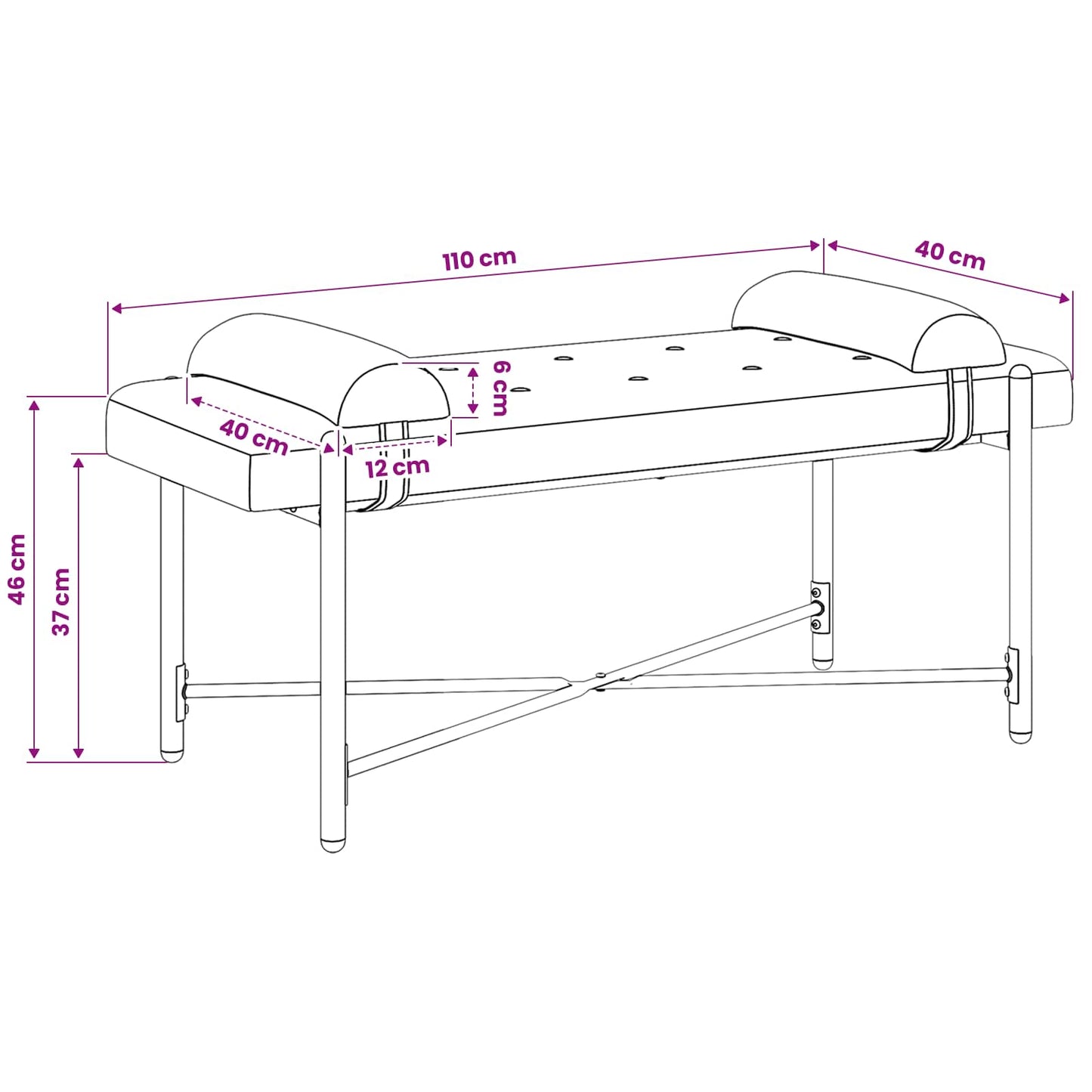 Knop-gestept Bankje met Kussens Crèmekleurig 110 x 40 x 46 cm