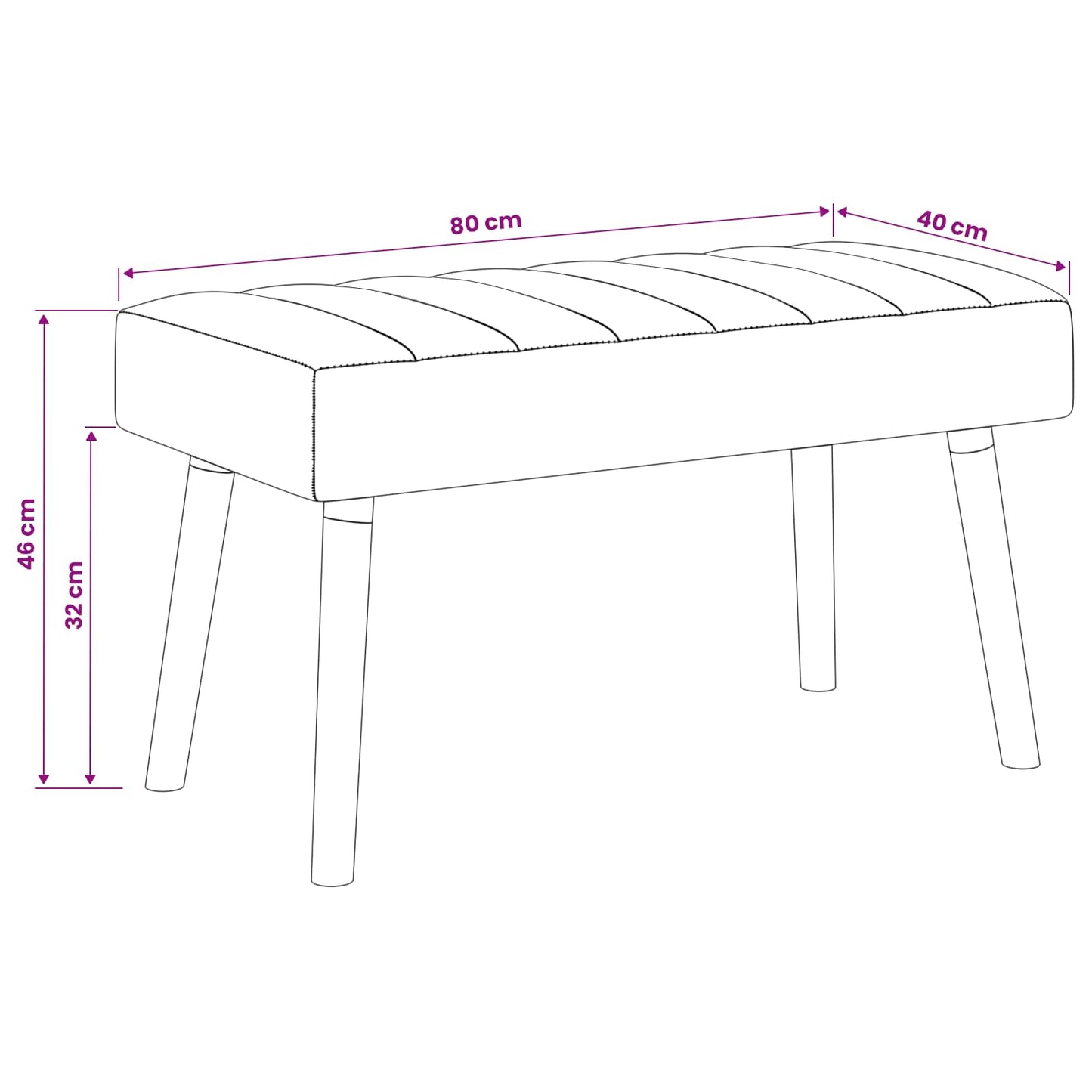 Kanaal-geplooide bank Donkergrijs 80 x 40 x 46 cm Stof