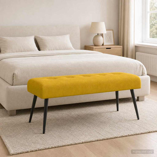 Bank met knoopverstelling Geel 110 x 40 x 46 cm fluweel is nu te koop bij PeponiXL, paradijselijk wonen!