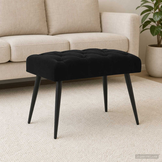 Bank met knoopverstelling Zwart 60 x 40 x 45 cm Fluweel is nu te koop bij PeponiXL, paradijselijk wonen!