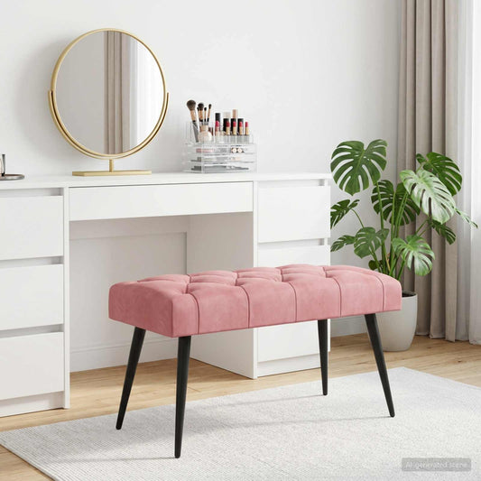Bank met knoopverstelling Roze 80 x 40 x 46 cm Fluweel is nu te koop bij PeponiXL, paradijselijk wonen!