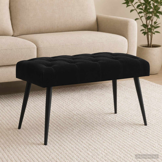 Bank met knoopverstelling Zwart 80 x 40 x 46 cm Fluweel is nu te koop bij PeponiXL, paradijselijk wonen!