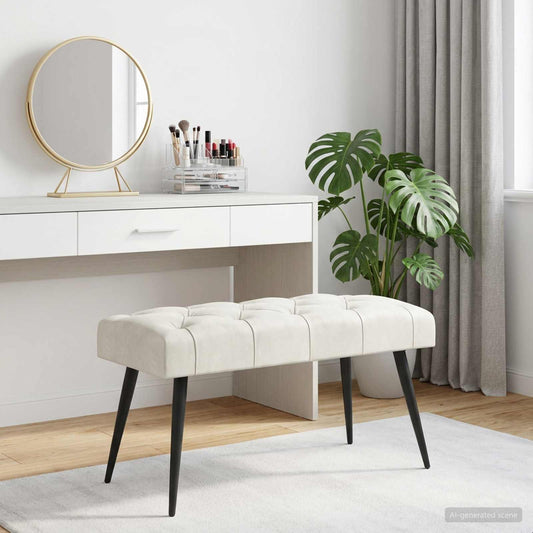 Bank met knoopverstelling Crèmekleurig 80 x 40 x 46 cm Fluweel is nu te koop bij PeponiXL, paradijselijk wonen!