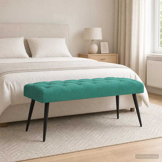 Bank met knoopverstelling Turquoise 110 x 40 x 46 cm Fluweel is nu te koop bij PeponiXL, paradijselijk wonen!