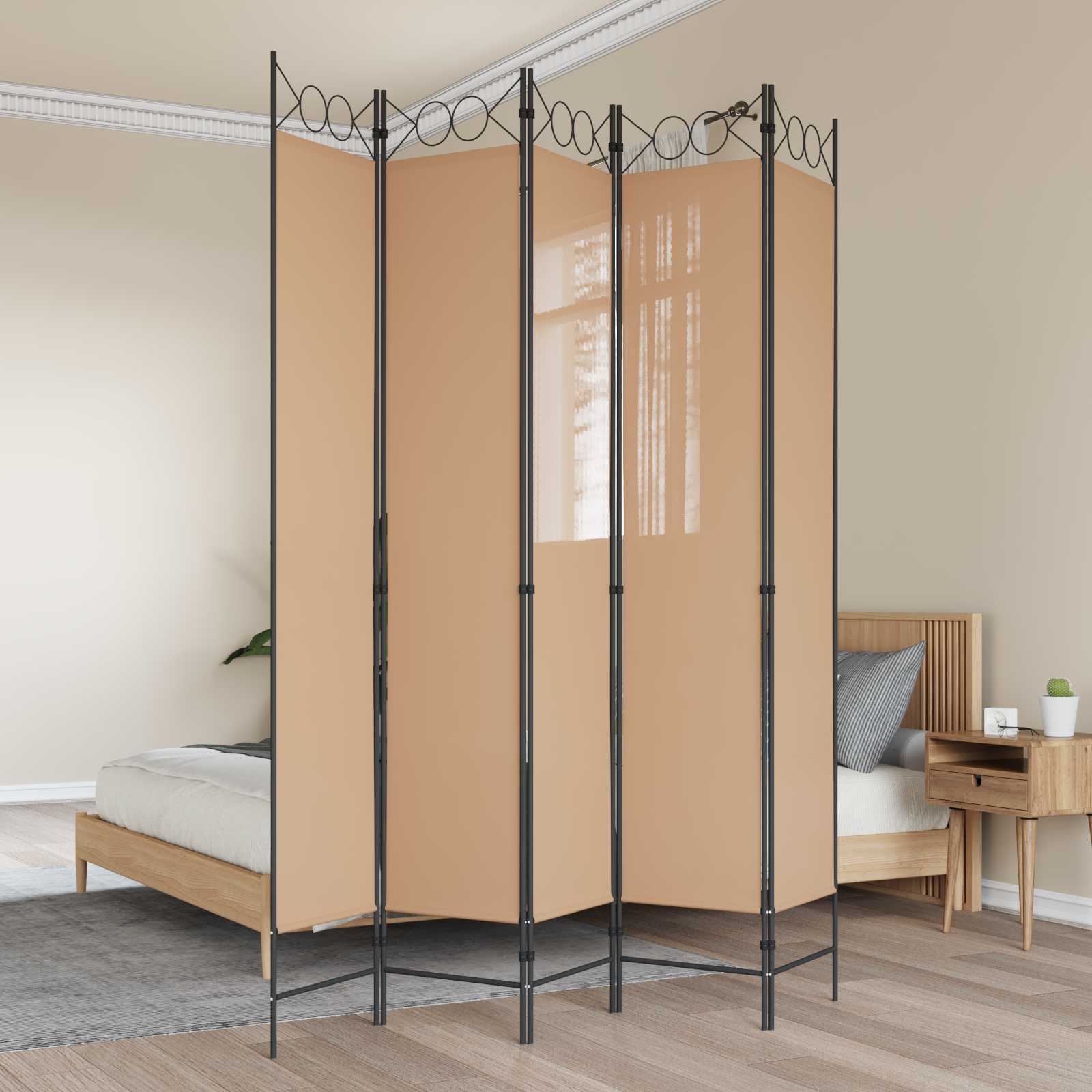 5-Panel Room Divider Beige 200 x 220 cm Stof is nu te koop bij PeponiXL, paradijselijk wonen!