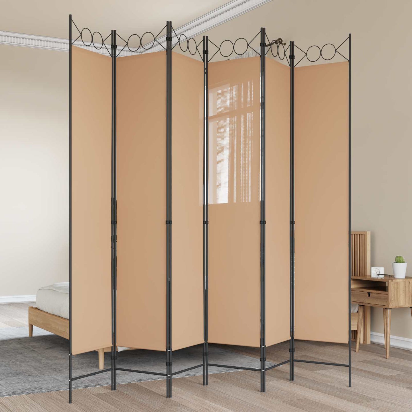 6-Panelen Kamerscherm Beige 240 x 220 cm Stof is nu te koop bij PeponiXL, paradijselijk wonen!