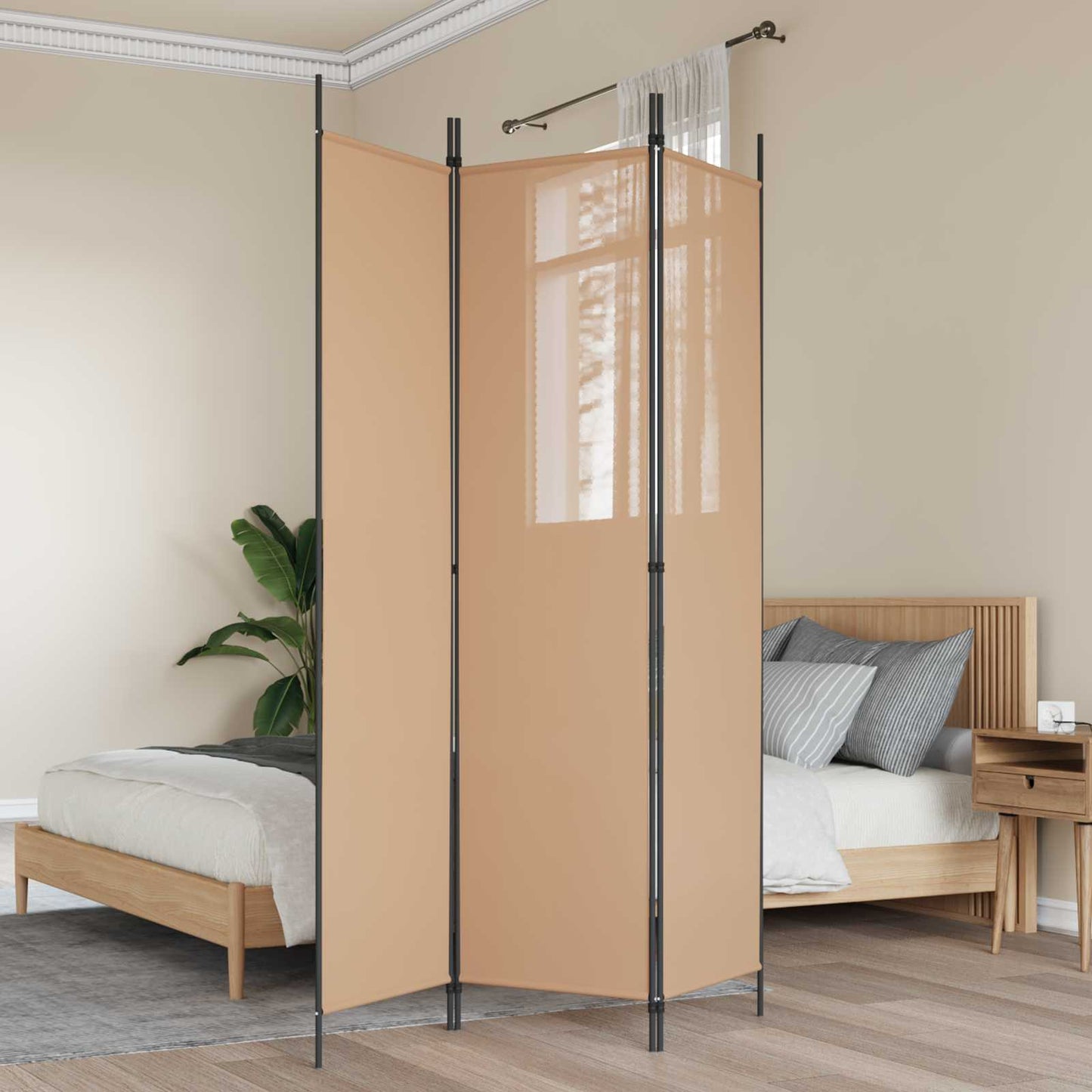 3-Panel Room Divider Beige 150 x 200 cm Stof is nu te koop bij PeponiXL, paradijselijk wonen!