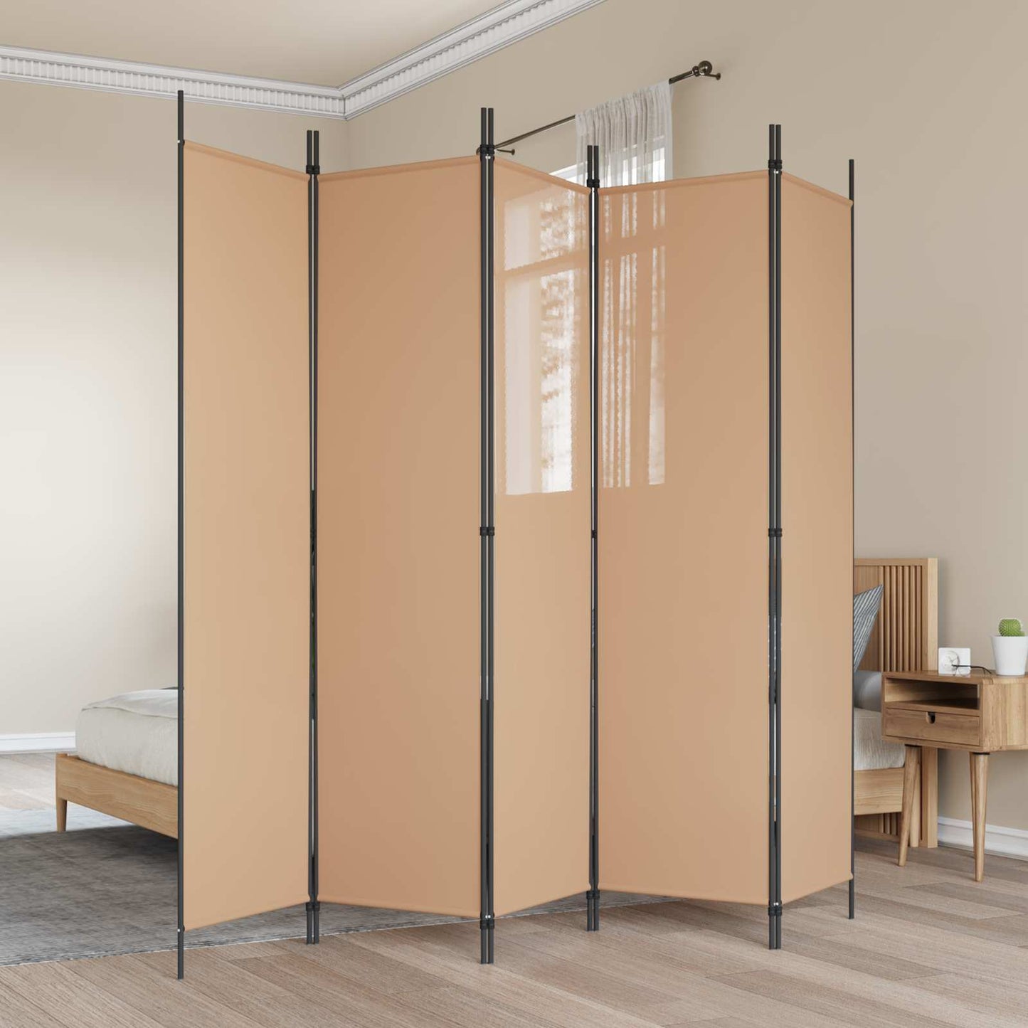 5-Panel Room Divider Beige 250 x 200 cm Stof is nu te koop bij PeponiXL, paradijselijk wonen!