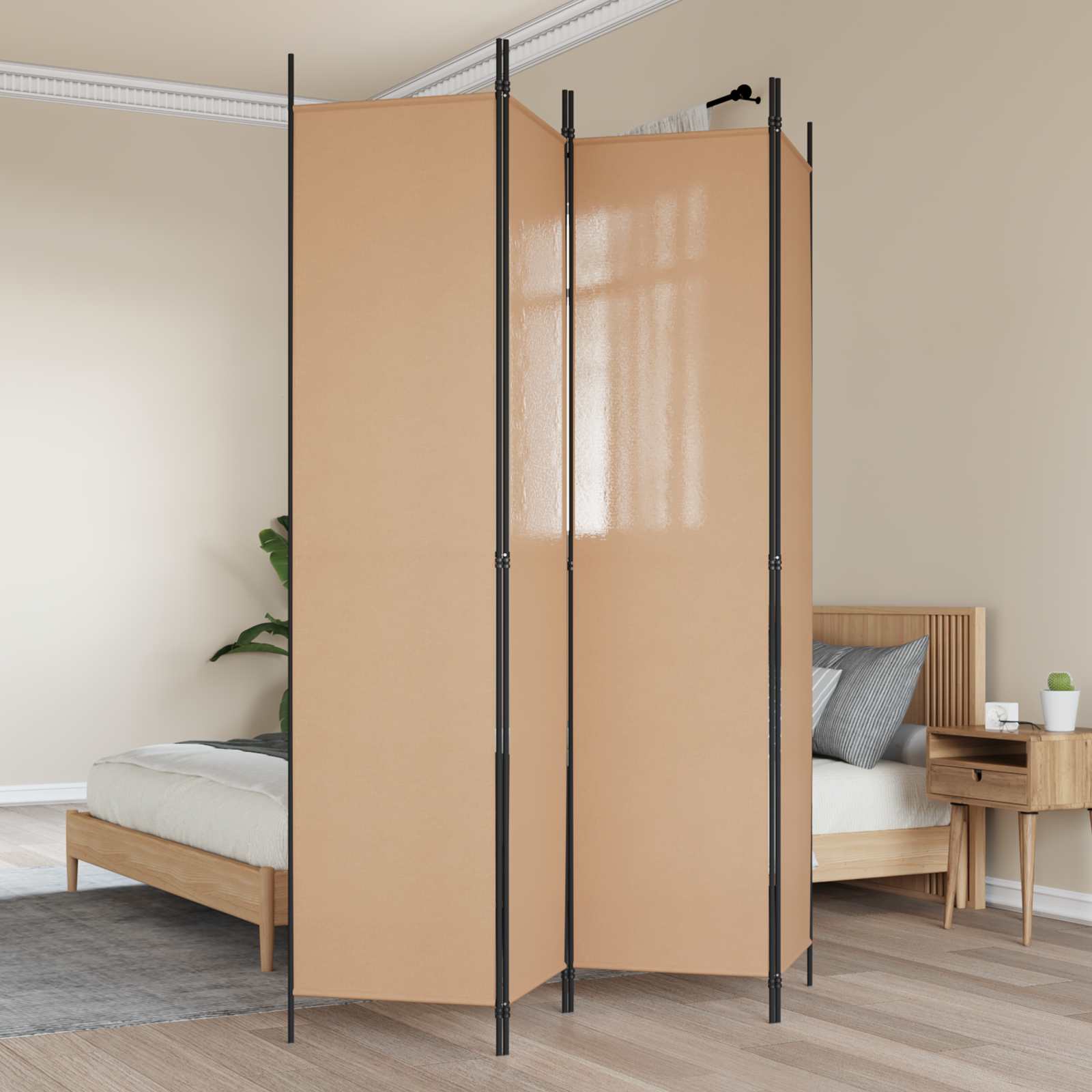 4-panelen roomdivider Beige 200 x 220 cm Stof is nu te koop bij PeponiXL, paradijselijk wonen!
