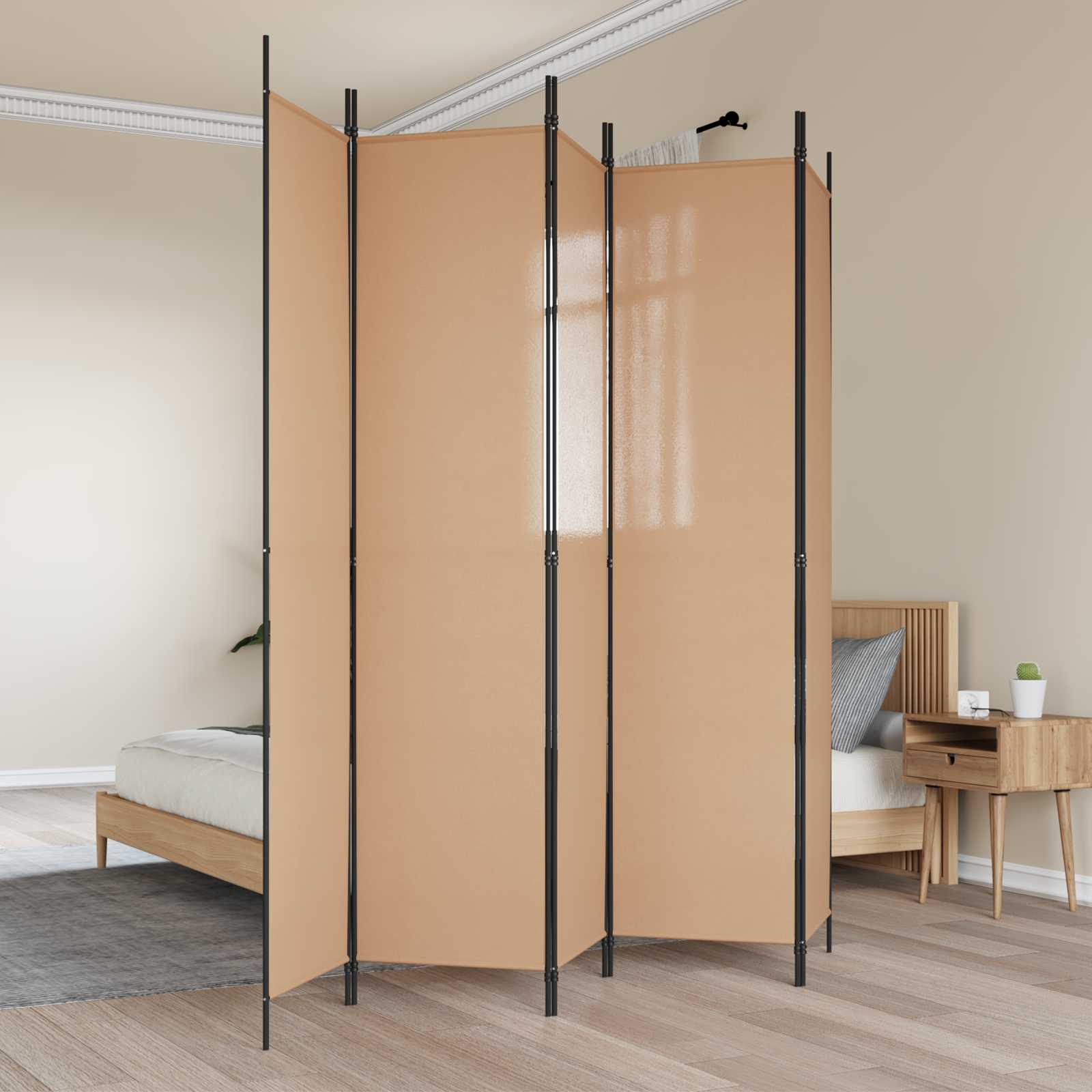 5-Panel Room Divider Beige 250 x 220 cm Stof is nu te koop bij PeponiXL, paradijselijk wonen!