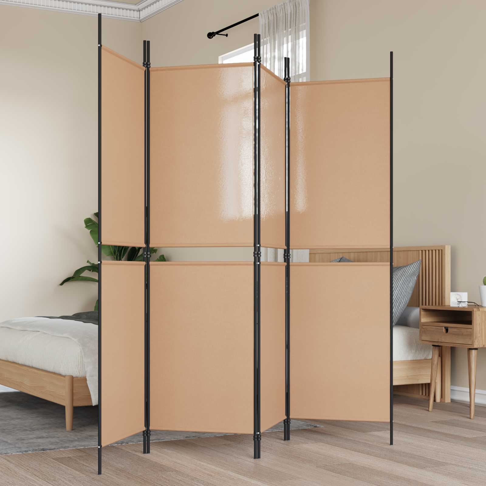 4-Panel Room Divider Beige 200 x 180 cm Stof is nu te koop bij PeponiXL, paradijselijk wonen!