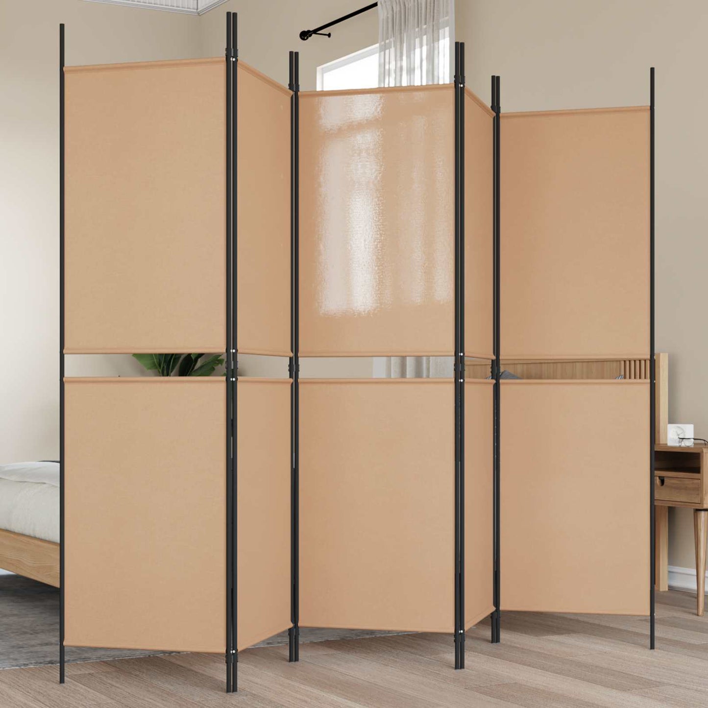5-Panel Room Divider Beige 250 x 180 cm Stof is nu te koop bij PeponiXL, paradijselijk wonen!