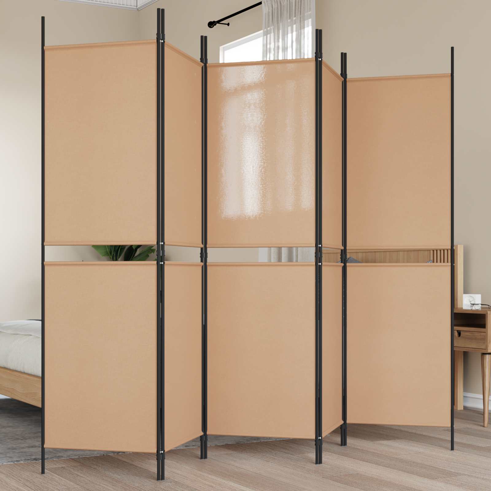 5-Panel Room Divider Beige 250 x 180 cm Stof is nu te koop bij PeponiXL, paradijselijk wonen!