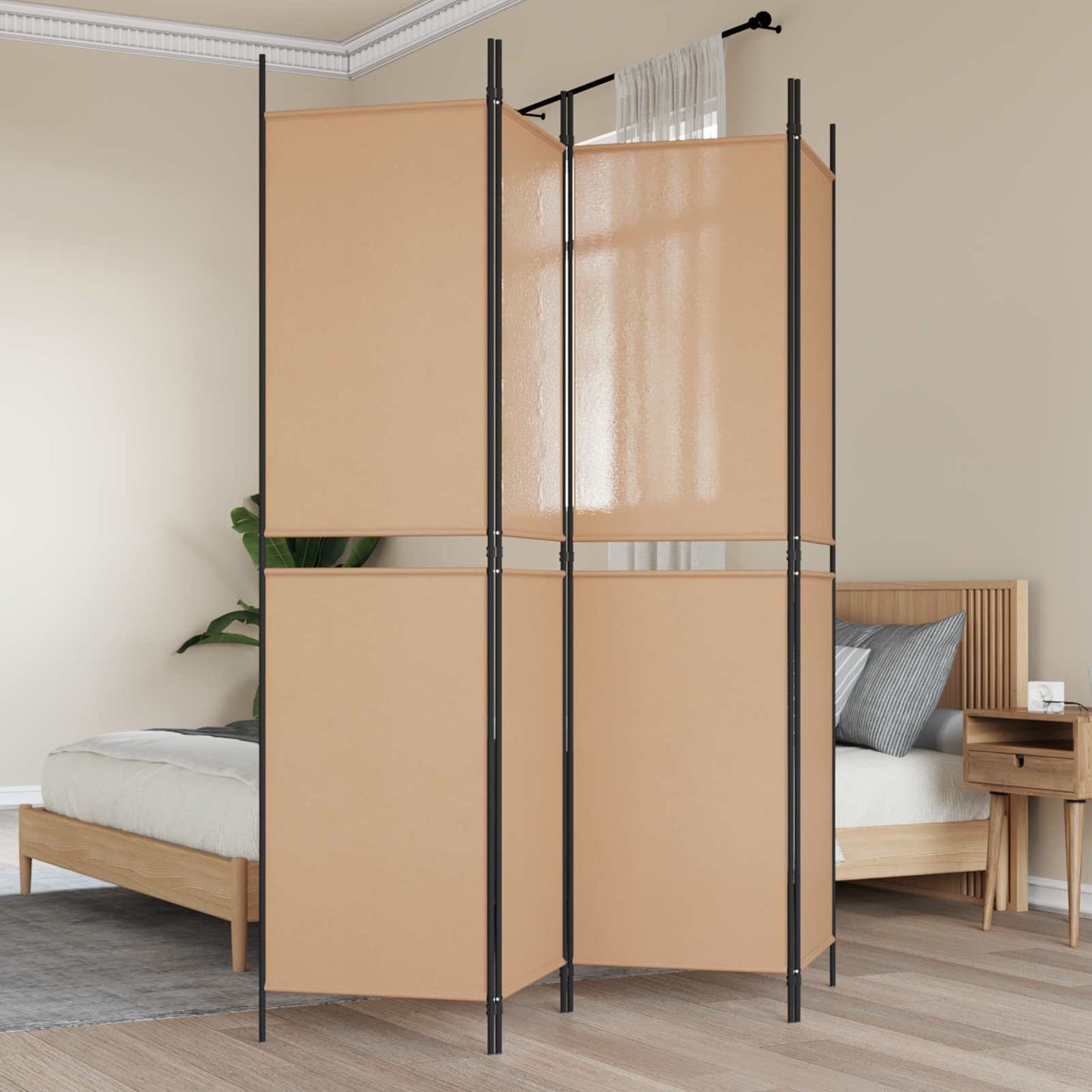 4-panelen kamerscherm Beige 200 x 200 cm Stof is nu te koop bij PeponiXL, paradijselijk wonen!