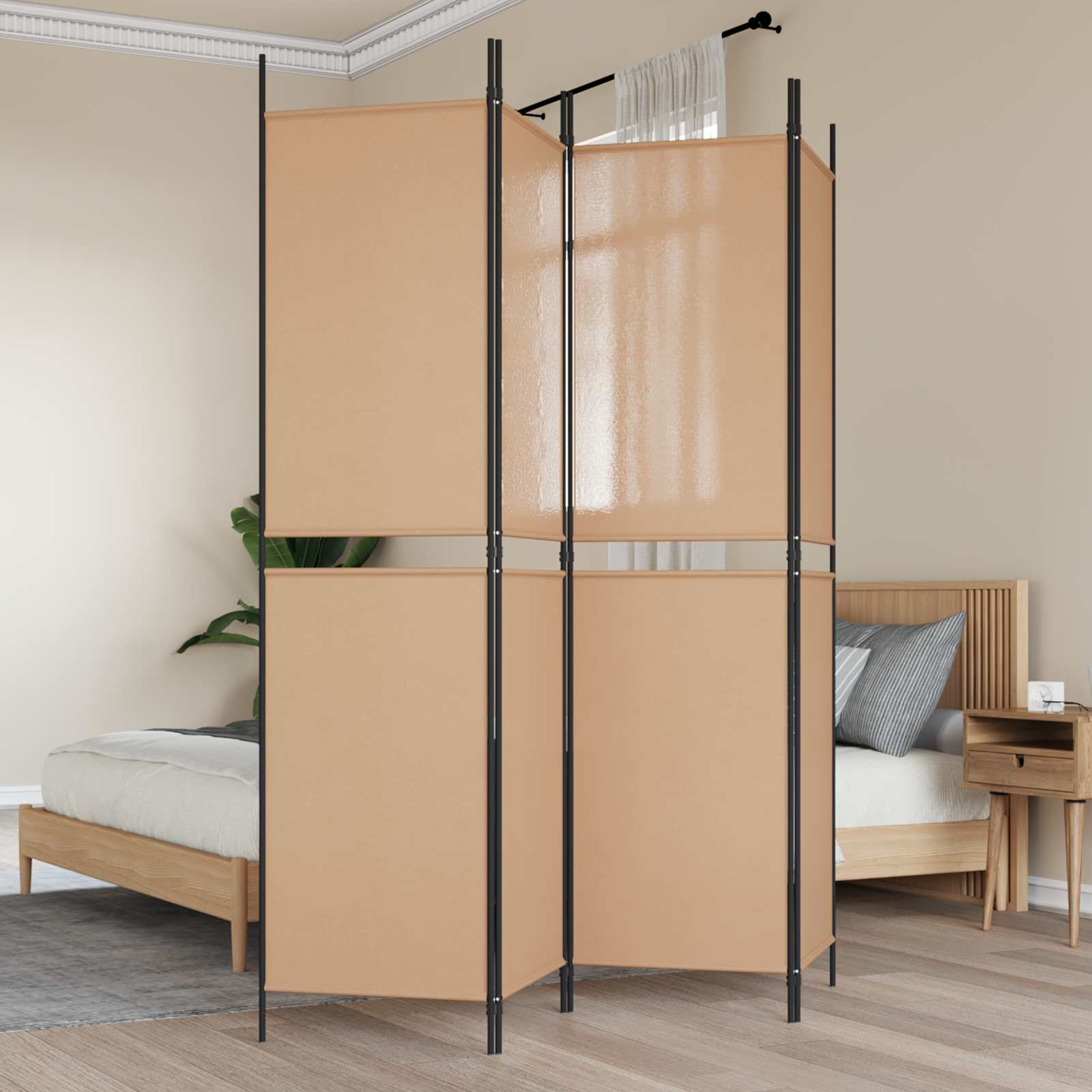 4-panelen kamerscherm Beige 200 x 200 cm Stof is nu te koop bij PeponiXL, paradijselijk wonen!