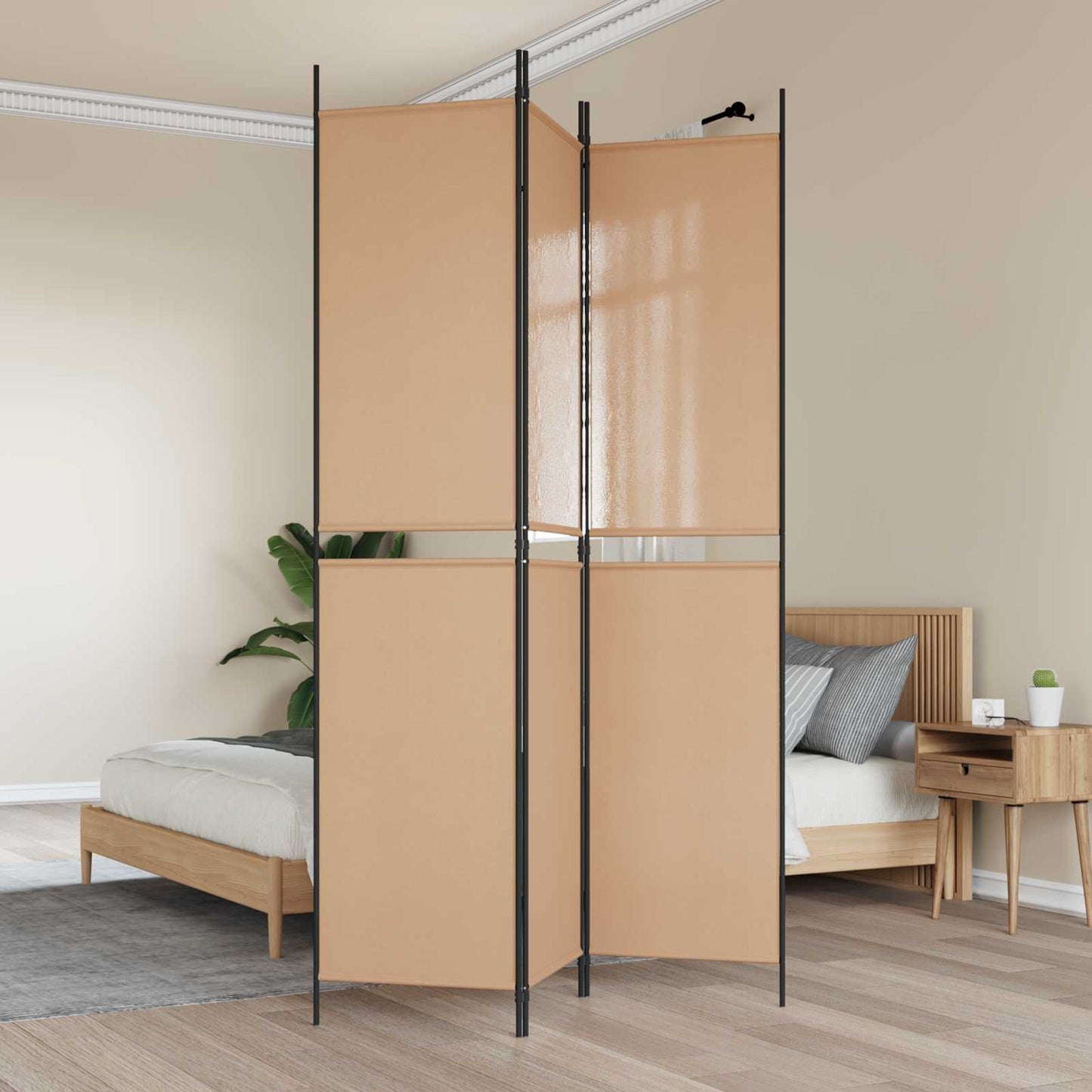 3-Panel Room Divider Beige 150 x 220 cm Stof is nu te koop bij PeponiXL, paradijselijk wonen!