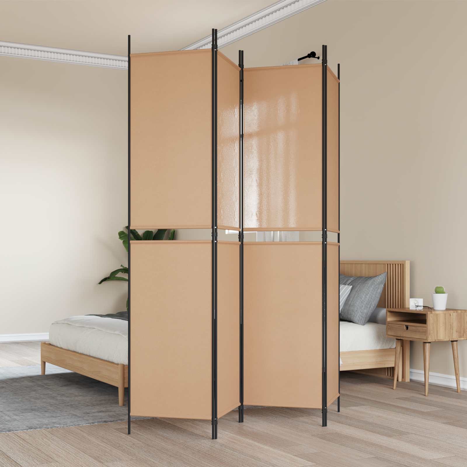 4-panelen roomdivider Beige 200 x 220 cm Stof is nu te koop bij PeponiXL, paradijselijk wonen!