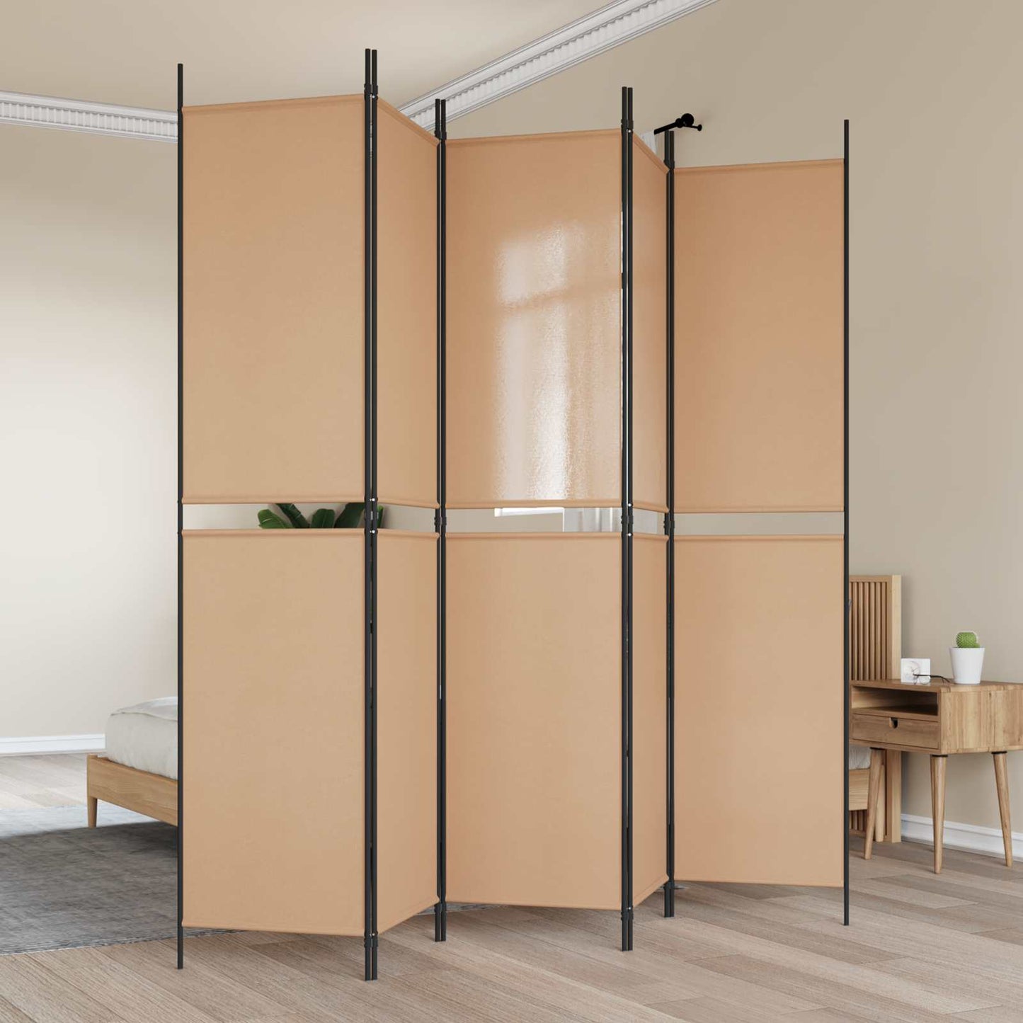 5-Panel Room Divider Beige 250 x 220 cm Stof is nu te koop bij PeponiXL, paradijselijk wonen!