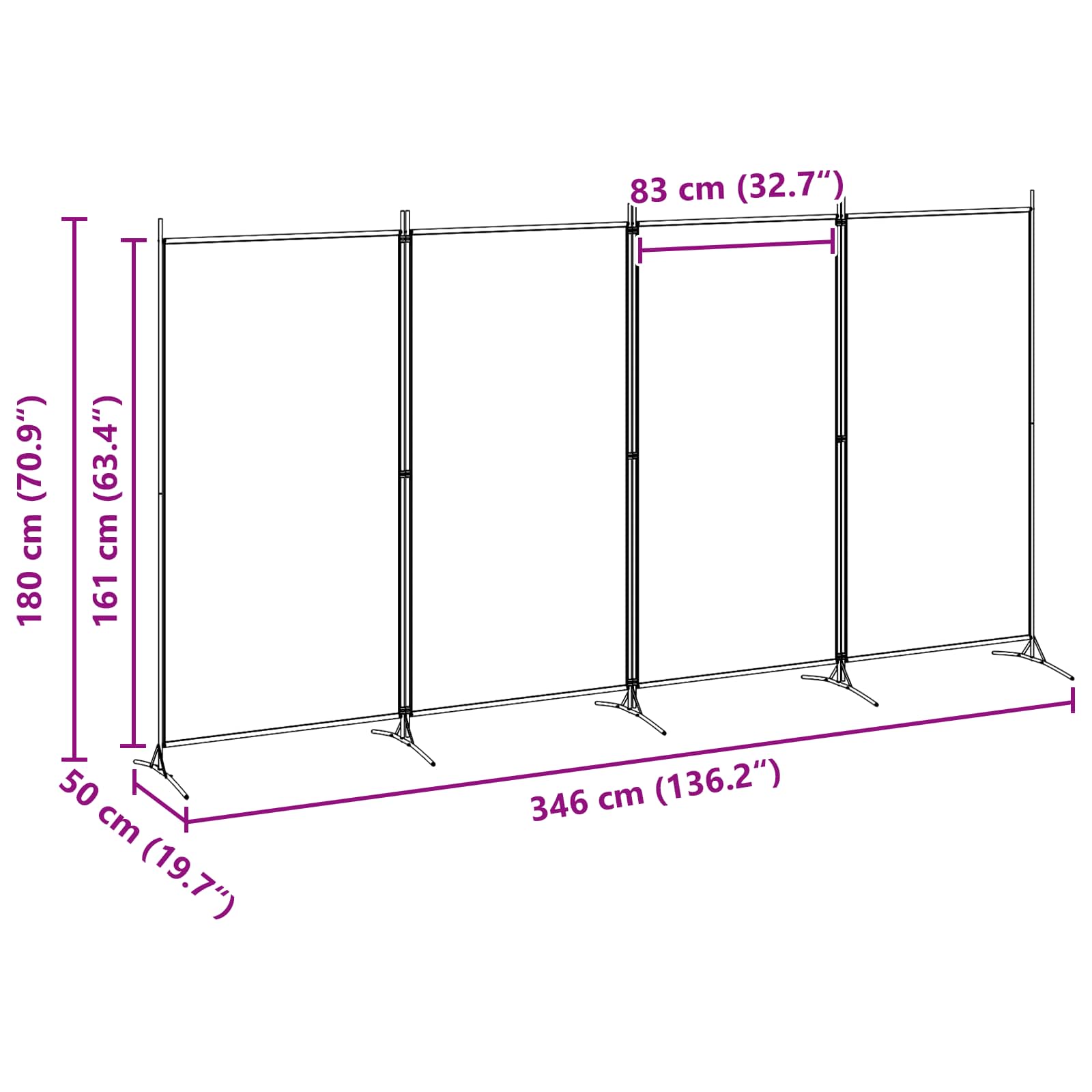 4-panelen roomdivider Beige 346 x 180 cm Stof is nu te koop bij PeponiXL, paradijselijk wonen!