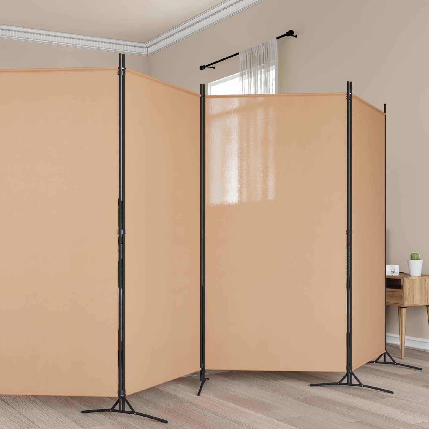 5-Panel Room Divider Beige 433 x 180 cm Stof is nu te koop bij PeponiXL, paradijselijk wonen!