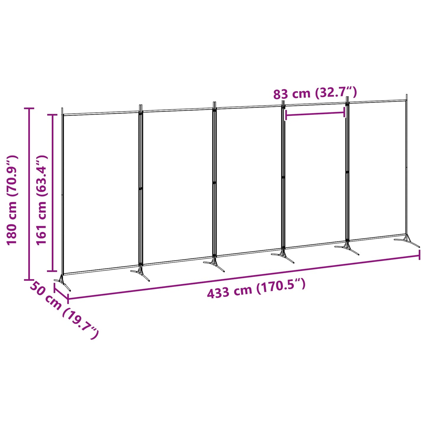 5-Panel Room Divider Beige 433 x 180 cm Stof is nu te koop bij PeponiXL, paradijselijk wonen!