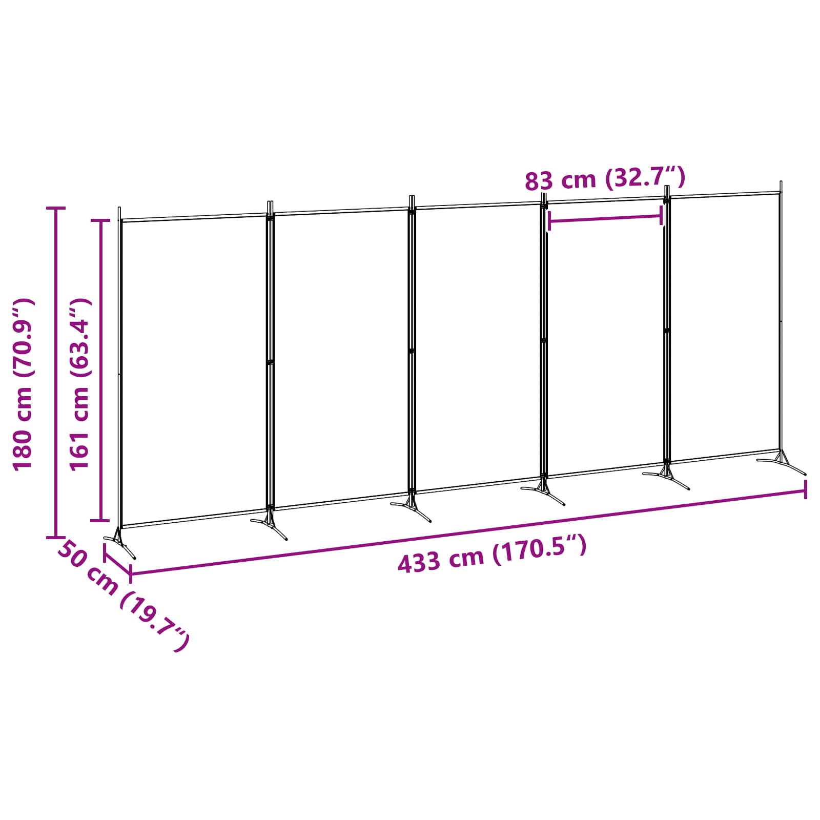 5-Panel Room Divider Beige 433 x 180 cm Stof is nu te koop bij PeponiXL, paradijselijk wonen!