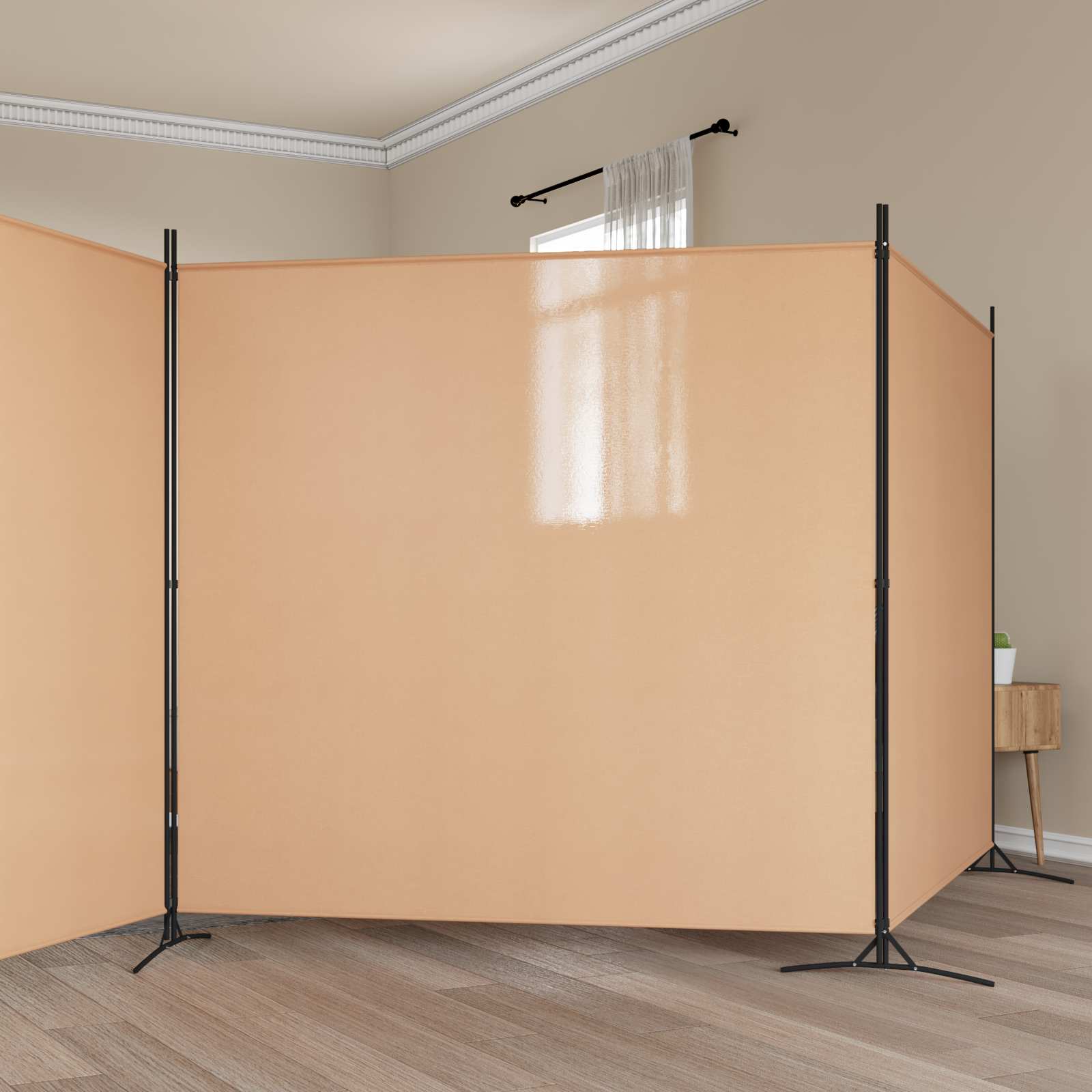 4-panelen roomdivider Beige 525 x 180 cm Stof is nu te koop bij PeponiXL, paradijselijk wonen!