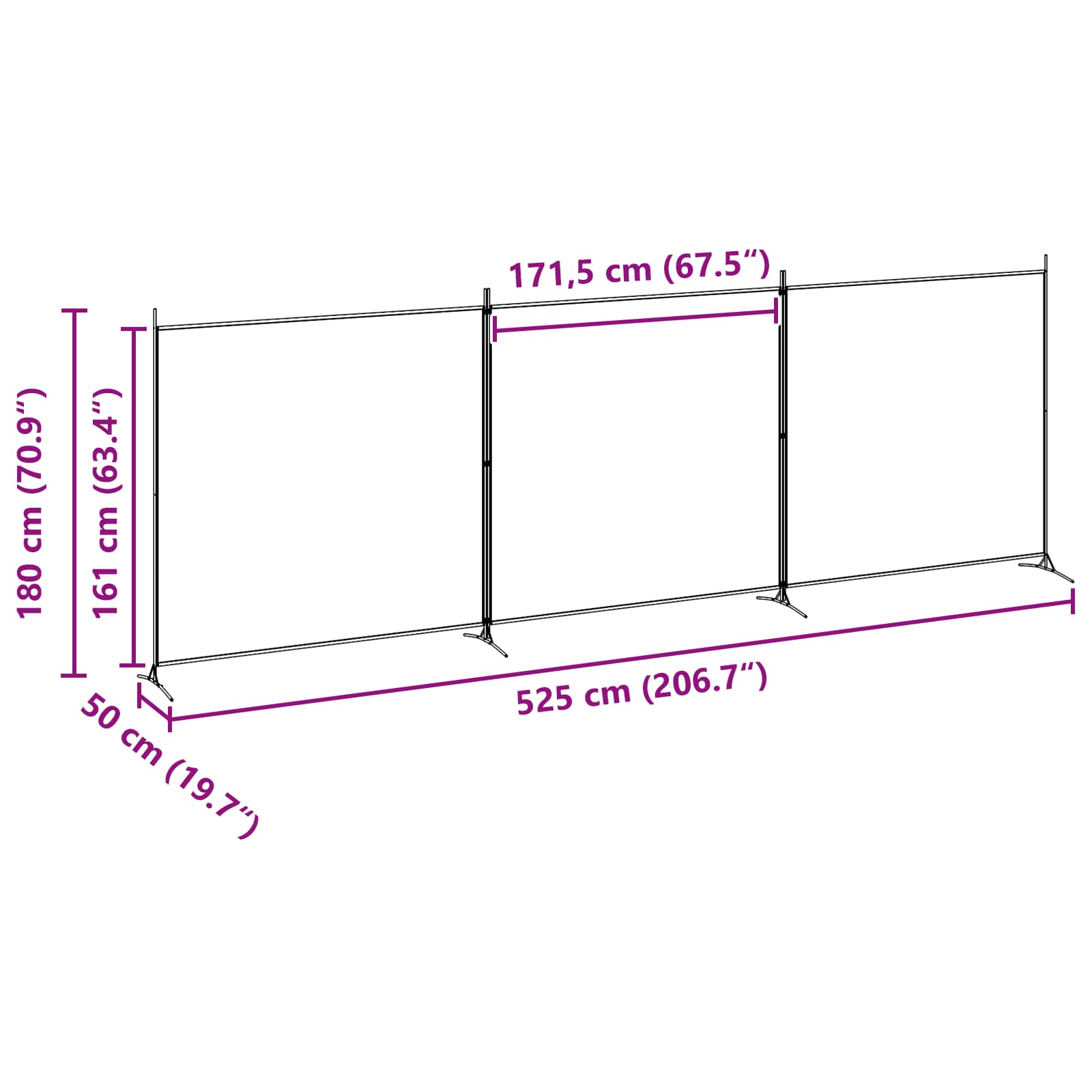 4-panelen roomdivider Beige 525 x 180 cm Stof is nu te koop bij PeponiXL, paradijselijk wonen!