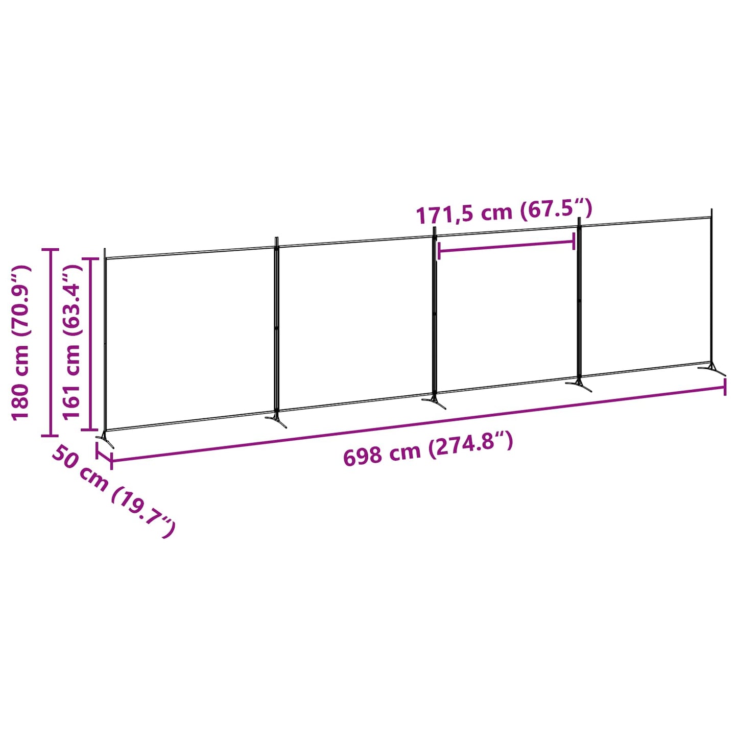 4-panelen roomdivider Beige 698 x 180 cm Stof is nu te koop bij PeponiXL, paradijselijk wonen!