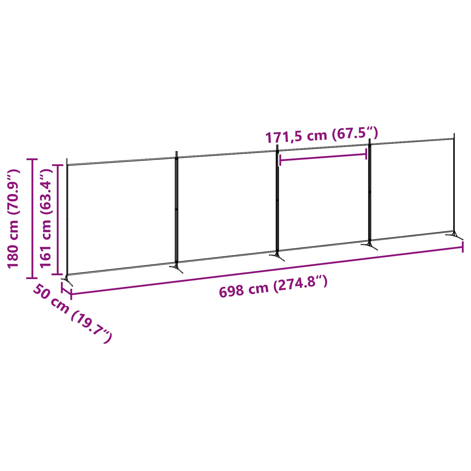 4-panelen roomdivider Beige 698 x 180 cm Stof is nu te koop bij PeponiXL, paradijselijk wonen!