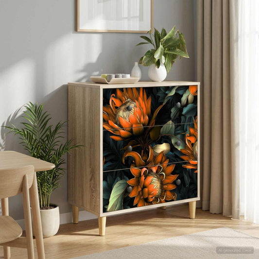Ladekast LOCHEM Oranje print 66 x 36,5 x 75 cm Bewerkt hout is nu te koop bij PeponiXL, paradijselijk wonen!