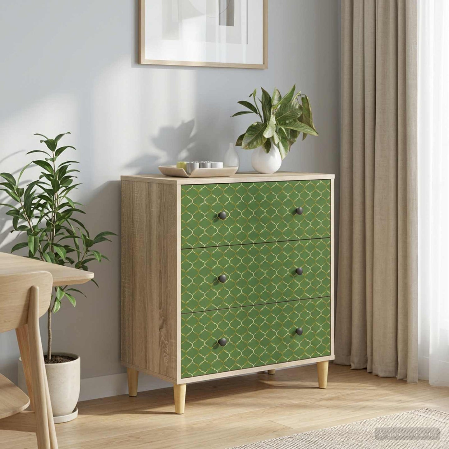 Ladekast GELEEN Groen geometrisch patroon 66 x 36,5 x 75 cm