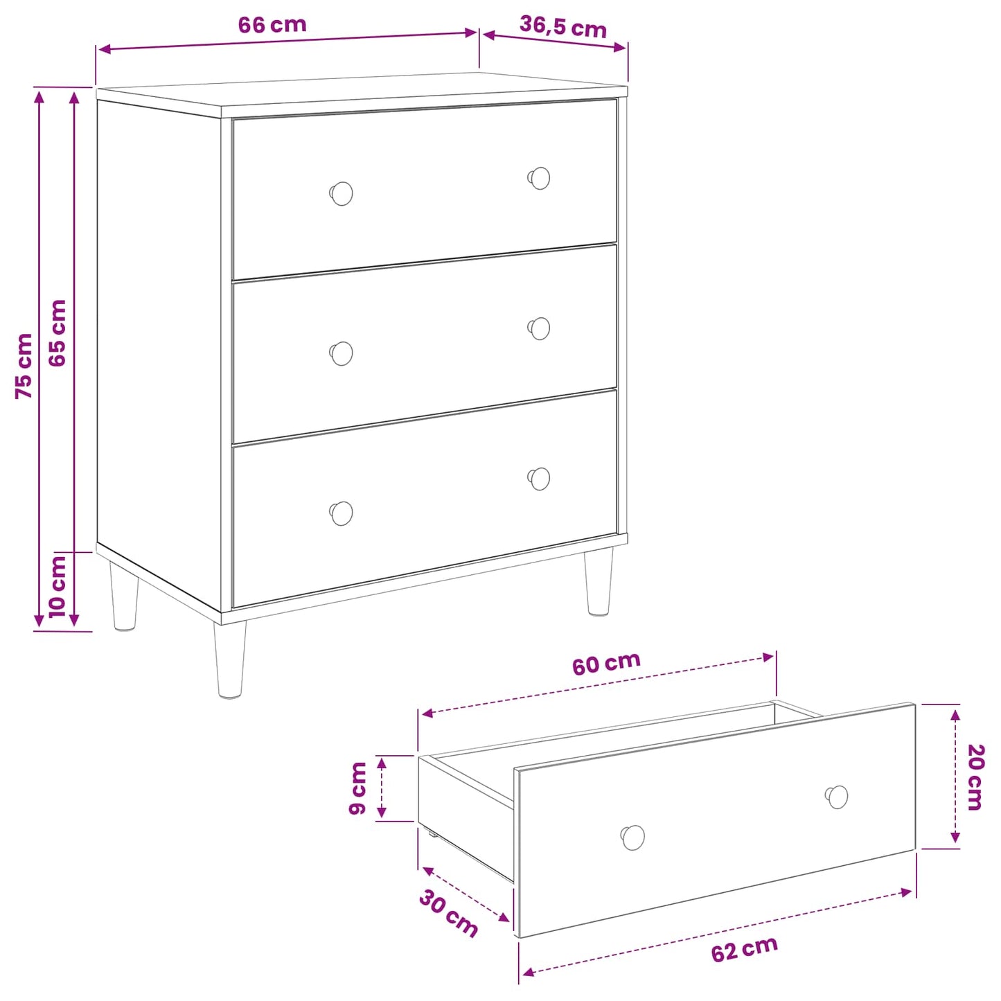 Ladekast GELEEN Groen geometrisch patroon 66 x 36,5 x 75 cm