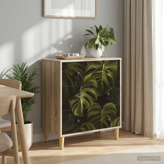 Ladekast ELBURG Palmbladprint 66 x 36,5 x 75 cm Bewerkt hout is nu te koop bij PeponiXL, paradijselijk wonen!