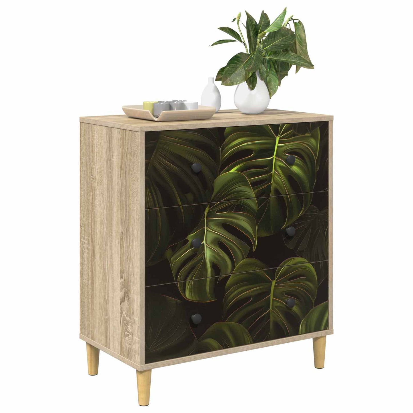 Ladekast ELBURG Palmbladprint 66 x 36,5 x 75 cm Bewerkt hout