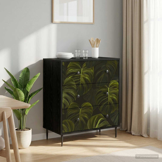 Ladekast ELBURG Palmbladprint 66 x 36,5 x 76 cm Bewerkt hout is nu te koop bij PeponiXL, paradijselijk wonen!