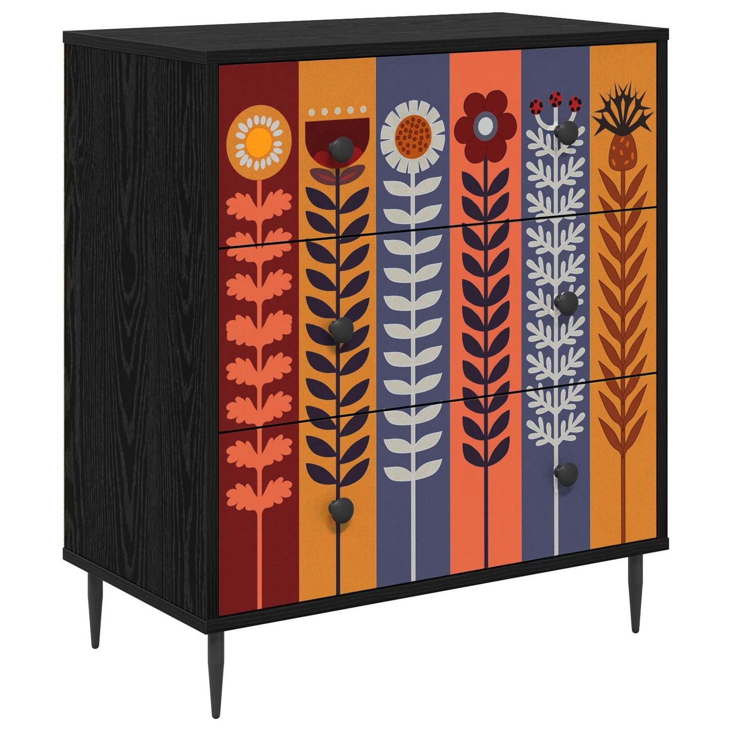 Ladekast ESSEN Zonnebloemprint 66 x 36,5 x 76 cm Bewerkt hout is nu te koop bij PeponiXL, paradijselijk wonen!