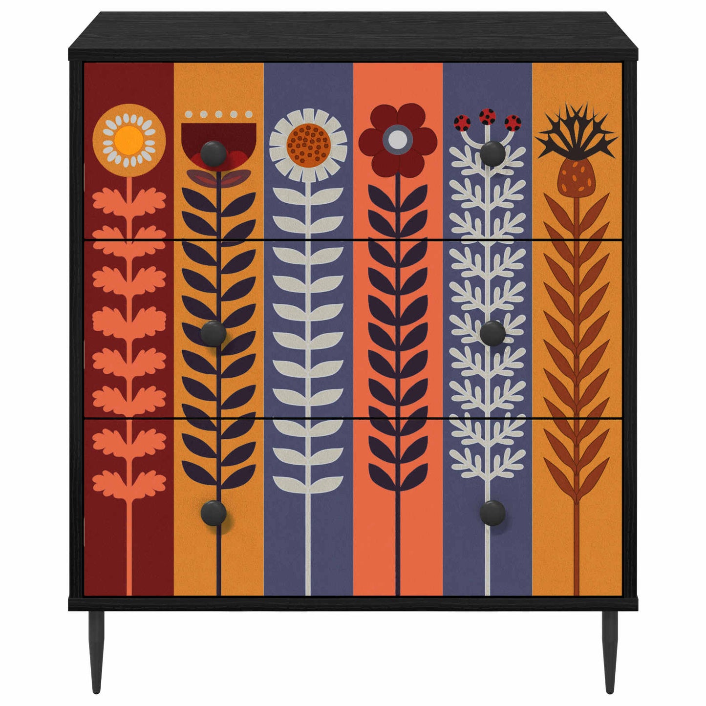 Ladekast ESSEN Zonnebloemprint 66 x 36,5 x 76 cm Bewerkt hout is nu te koop bij PeponiXL, paradijselijk wonen!