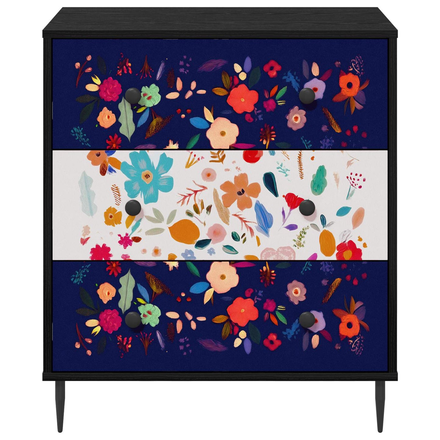 Ladekast MAINZ Bloemenprint 66 x 36,5 x 76 cm Bewerkt hout is nu te koop bij PeponiXL, paradijselijk wonen!