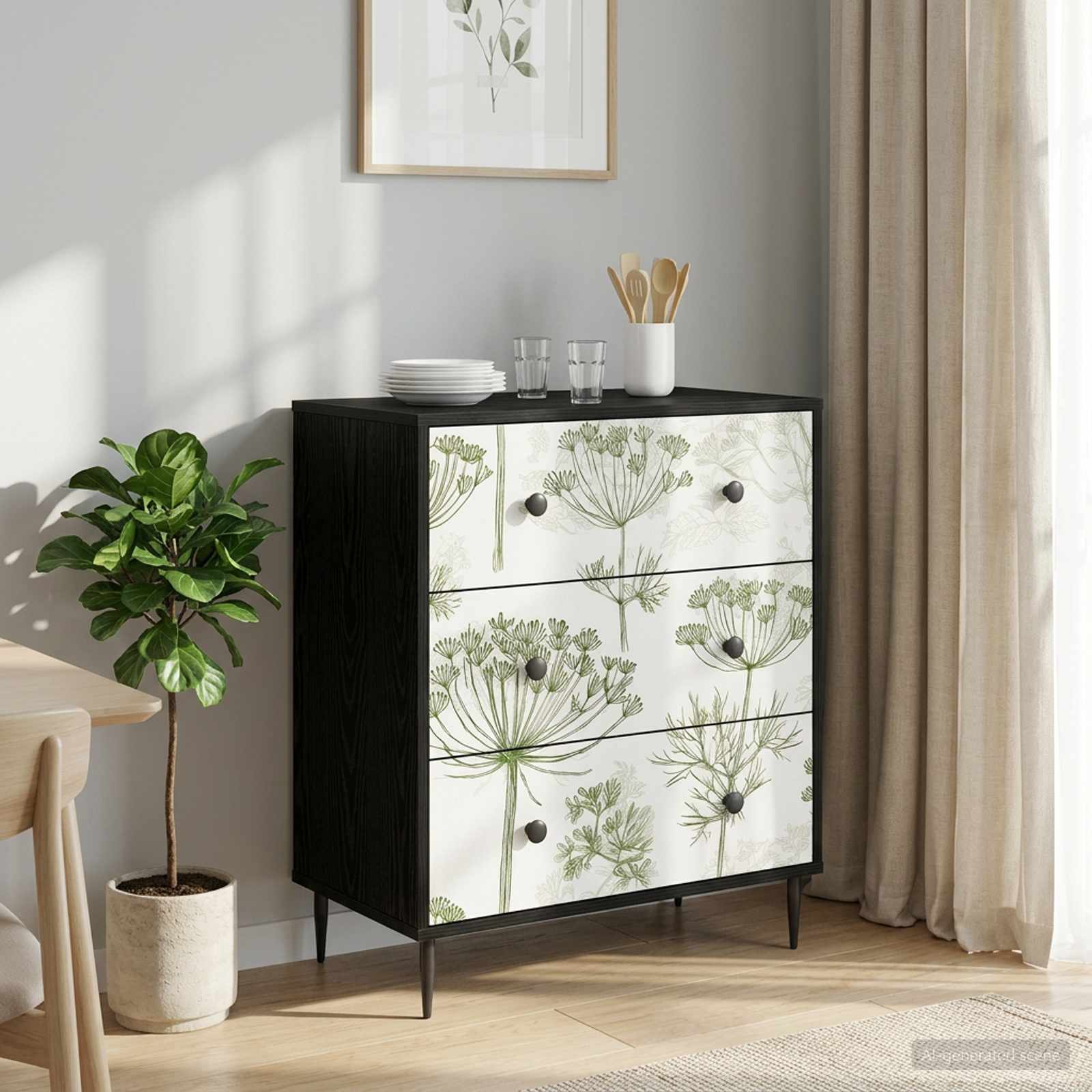 Ladekast GOTHA Groene boomprint 66 x 36,5 x 76 cm Bewerkt hout is nu te koop bij PeponiXL, paradijselijk wonen!